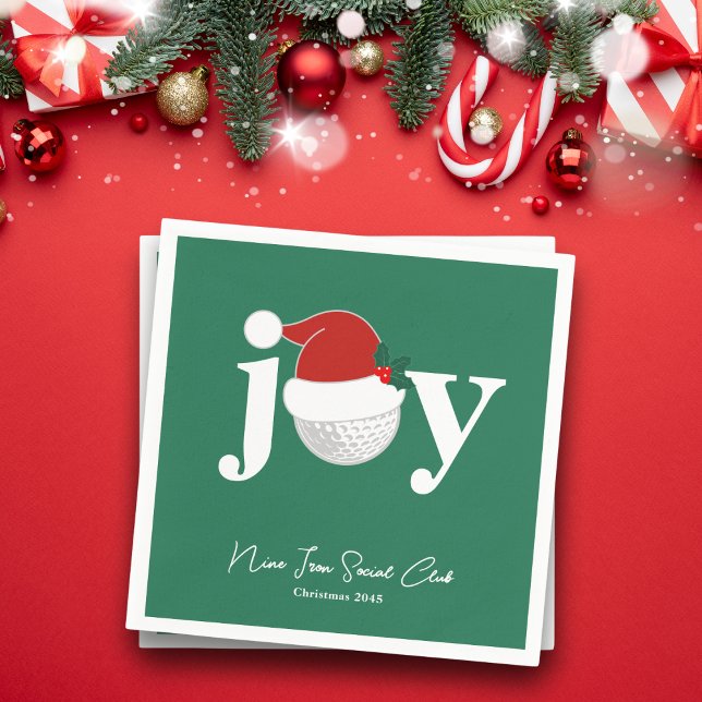 Golf Club Holiday Joy Typography Festive Green Pappersservett (Modern holiday napkin with a golf twist 🎄
Add your name, club, or event details)
