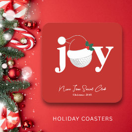 Golf Club Holiday Joy Typography Festive Red Underlägg Papper Kvadrat