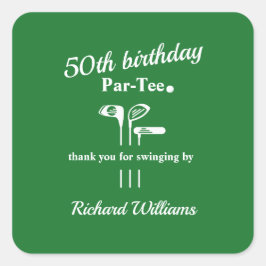 Golf Clubs Par Tee Green White Men's 50th Birthday Fyrkantigt Klistermärke