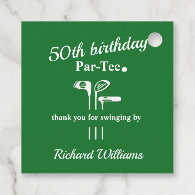 Golf Clubs Par Tee Green White Men's 50th Birthday Gåvor Etiketter (Baksida)