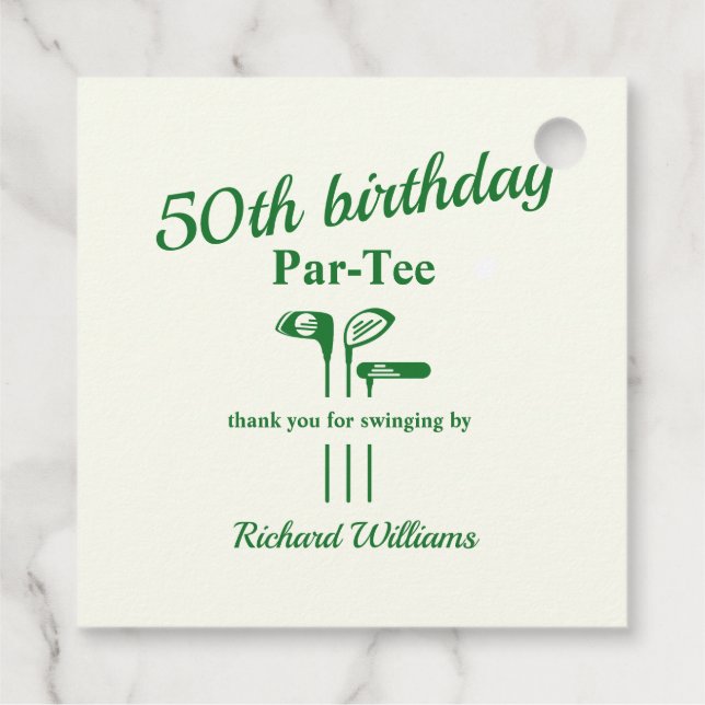 Golf Clubs Themed Par Tee 50th Birthday Party Gåvor Etiketter (Baksida)
