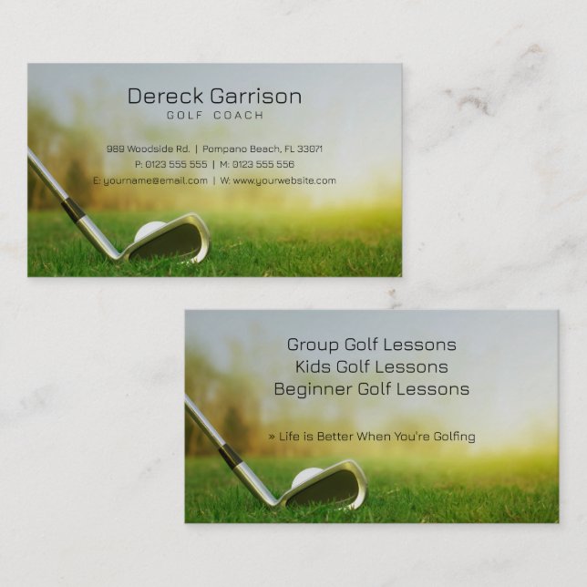 Golf Coach | Professionell Golf Instructor Lesson Visitkort (Fram/baksida)