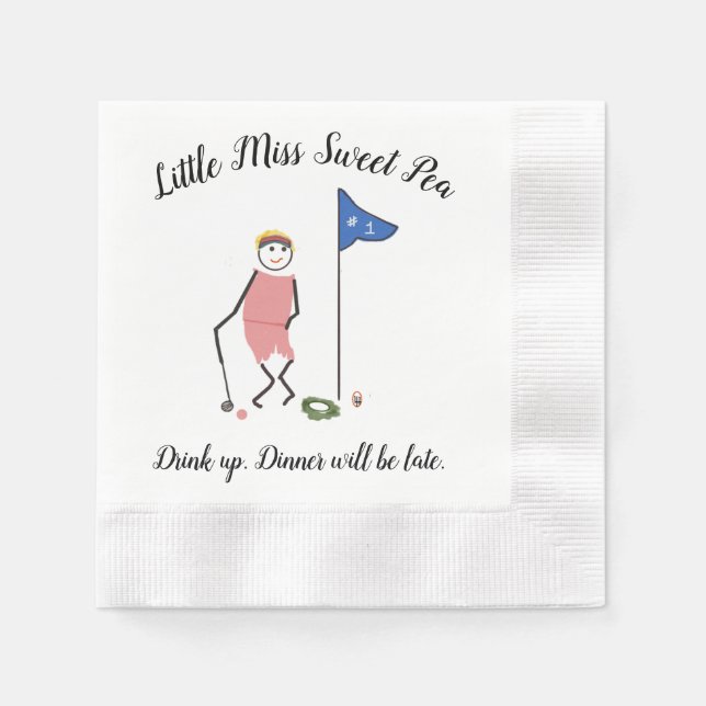 Golf Cocktail Napkins w Little Miss Sweet Pea Pappersservett (Framsidan)