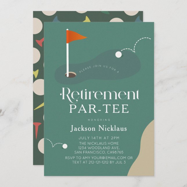 Golf Course Fairway Flag Retirement Par-Tee Inbjudningar (Fram/baksida)