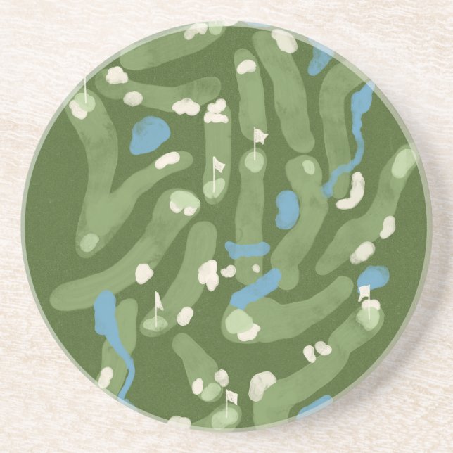 Golf course graphic on stone coaster underlägg (Framsidan)