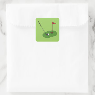 Golf Course Hål med Flagga Fyrkantigt Klistermärke