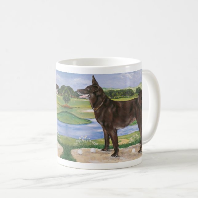 Golf Course Hund Chocolate Lab Mix Funny Kaffemugg (Framsida höger)