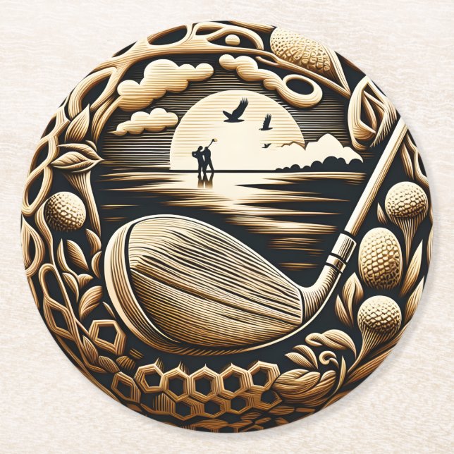 Golf Course Illustration with Träd Underlägg Papper Rund (Framsidan)