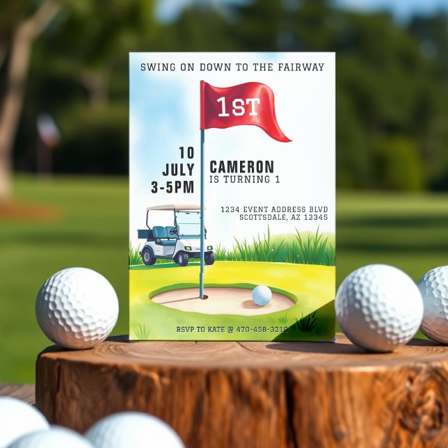 Golf Course Kids 1st Birthday Party Inbjudningar (Golf Course Kids 1st Birthday Party Invitation
)