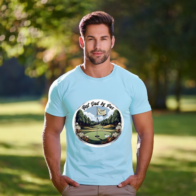 Golf Course Klubb och Boll Best Pappa efter Par T Shirt (Golf Course with Club and Golf Ball "Best Dad by Par" T-Shirt)
