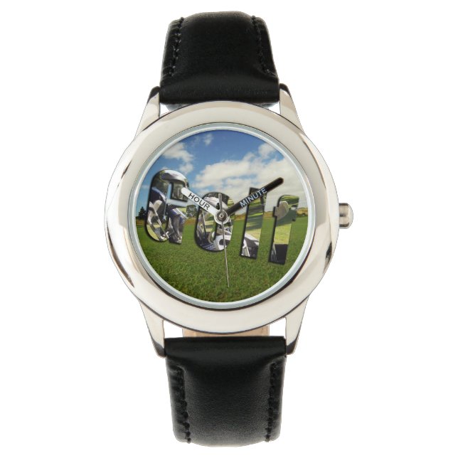Golf Course Logotyp, Kids Black Leather Watch Armbandsur (Framsida)