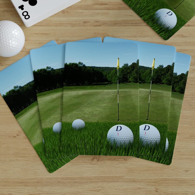 Golf Course Photo Golfing Pappa Monogram Golfer Kortlek (Upload you own golfing photo, and your initial /golf ball number and win the game. )