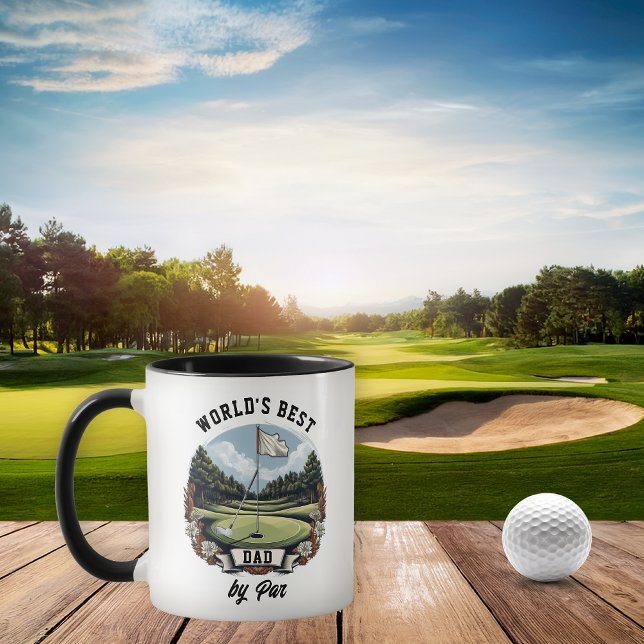 Golf Course World's Best Pappa by Par Mugg (Golf Course, Club, Ball and Flag  "World's Best Dad by Par" Coffee Mug)
