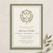 Golf Crest Elegant Monogram Födelsedagsfest Golfan