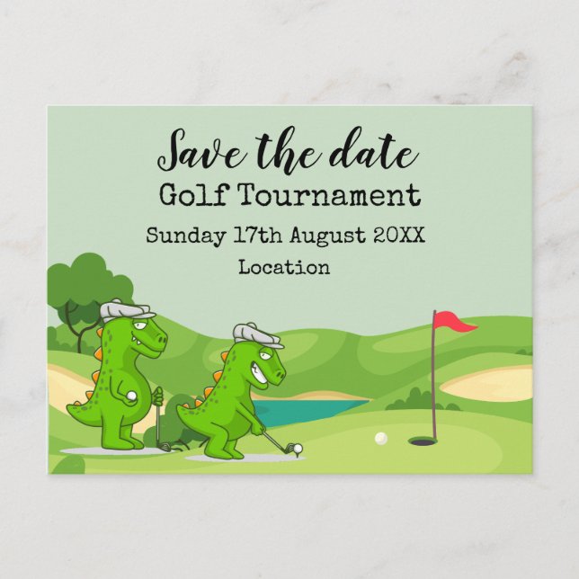 Golf Crokodile på golfbanan lustig party Inbjudan Vykort (Framsida)