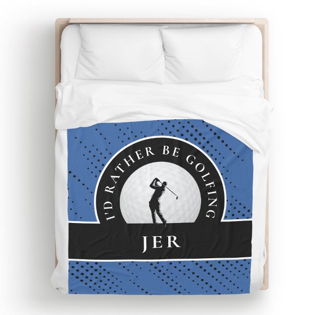 Golf Custom Golfer Monogram Silhuett Blå Svart Fleecefilt (Golf Custom Golfer Monogram Silhouette Royal Blue Black Men's Personalized Fleece Blanket)