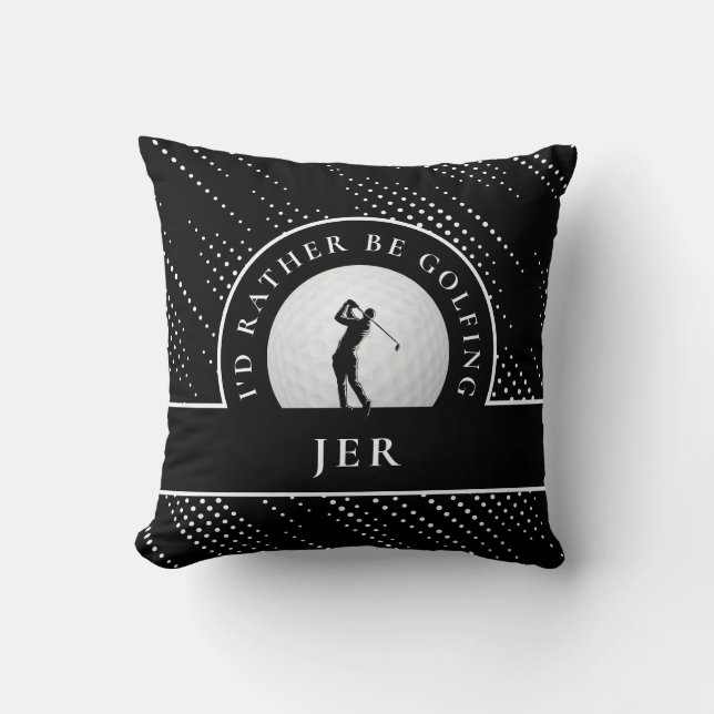 Golf Custom Golfer Monogram Silhuett Svart Vit Kudde (Framsida)