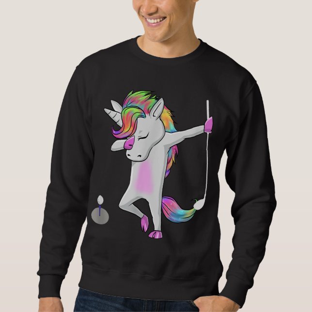 Golf Dabbing Unicorn Funny Dab Dance Funny Gift Lång Ärmad Tröja (Framsida)