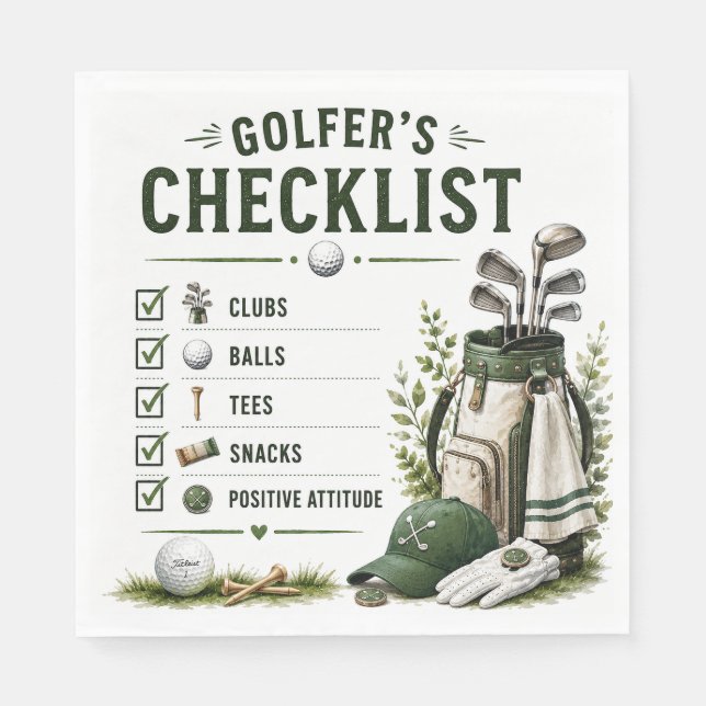 Golf Daglig Liv Rolig Checklista Pappersservett (Framsidan)