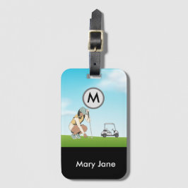 Golf dam golfer i hål med Cart Monogram Namn Bagagebricka