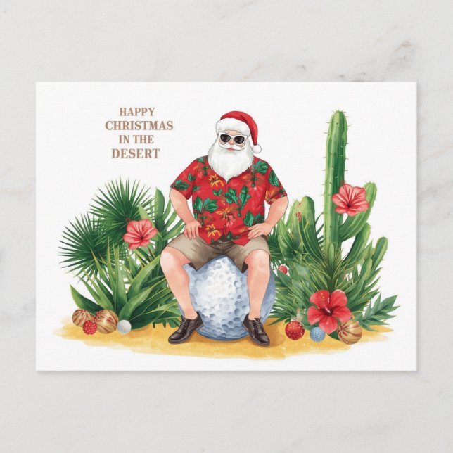 Golf Desert Christmas Cactus Santa Claus Golfer Helg Vykort (Framsida)