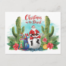 Golf Desert Christmas Cactus Santa Claus Golfer Helg Vykort