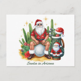 Golf Desert Christmas Cactus Santa Claus Golfer Helg Vykort