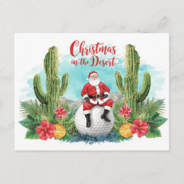 Golf Desert Christmas Cactus Santa Claus Golfer Helg Vykort