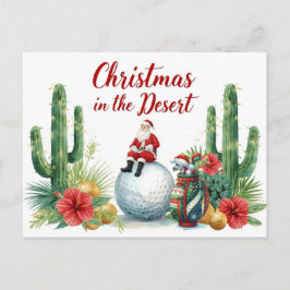 Golf Desert Christmas Cactus Santa Claus Golfer Helg Vykort