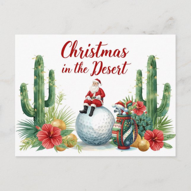Golf Desert Julkaktus Tomte Golfer Helg Vykort (Framsida)