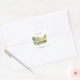 Golf Det är en pojke Baby Shower Pappers Tallrikar Fyrkantigt Klistermärke