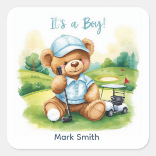 Golf Det är en pojke Baby Shower Pappers Tallrikar Fyrkantigt Klistermärke