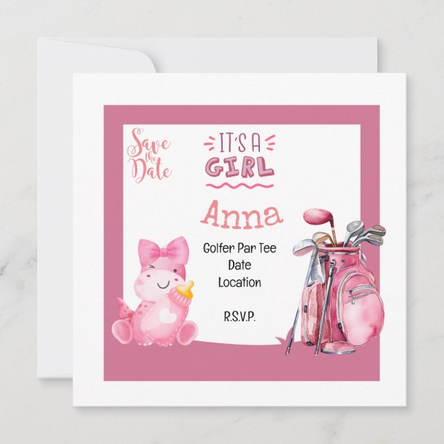 Golf, det är rosa för flickdusch för golfer inbjudningar (Framsida)