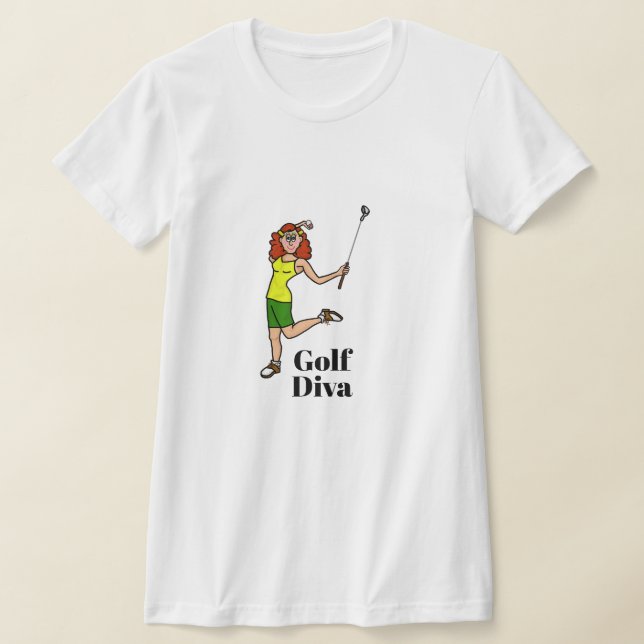 Golf Diva Red Head Auburn Female Golfer T-Shirt (Laydown)