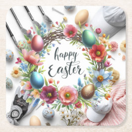 Golf Easter eggs balls and flower and equipment Underlägg Papper Kvadrat