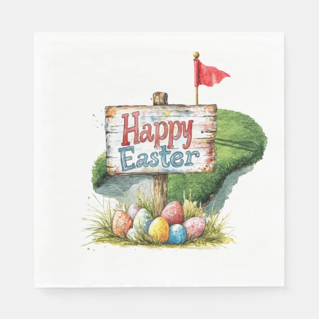 Golf Easter for golfer watercolor Spring Pappersservett (Framsidan)