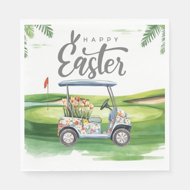 Golf Easter for golfer watercolor Spring Pappersservett (Framsidan)