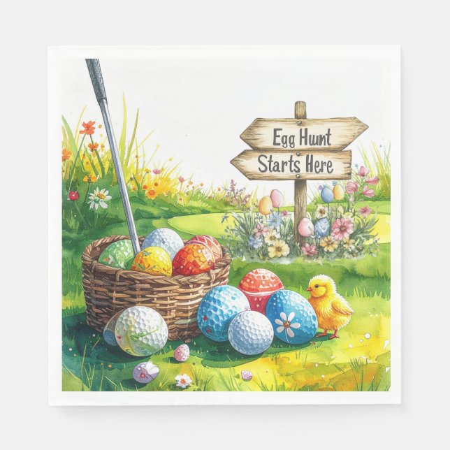 Golf Easter for golfer watercolor Spring Pappersservett (Framsidan)