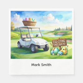 Golf easter holiday with golf cart and easter eggs pappersservett
