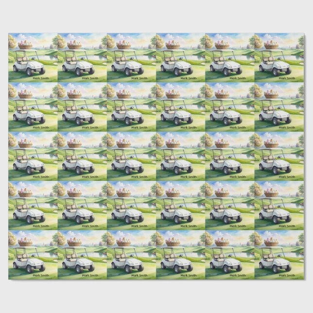 Golf Easter holiday with golf cart and easter eggs Presentpapper (Platt)