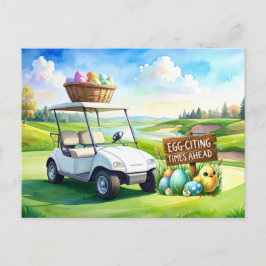 Golf easter holiday with golf cart and easter eggs vykort
