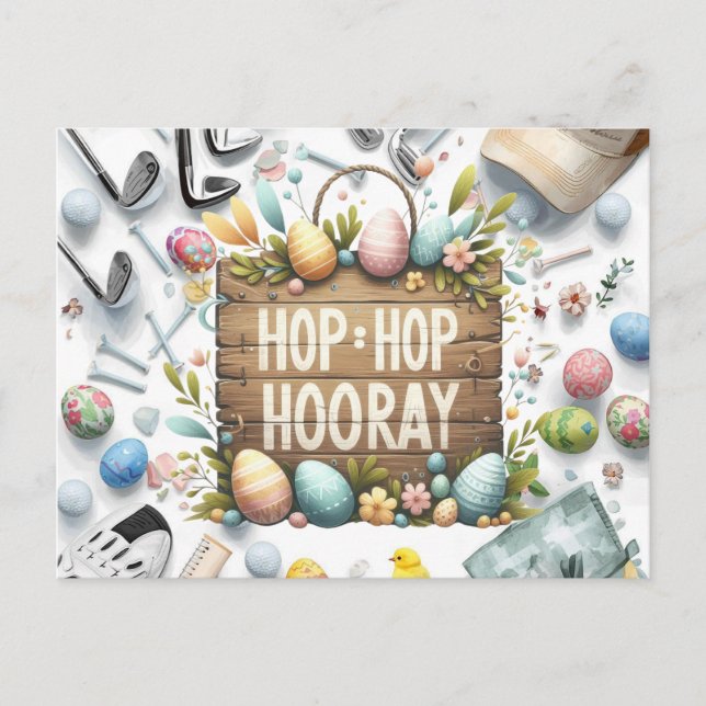 Golf easter with golf equipment design for golfer vykort (Framsida)