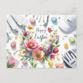 Golf easter with golf equipment with flower vykort