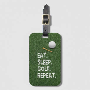 Golf Eat Sömn Golf Repeat med putter och boll Bagagebricka