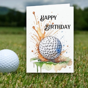 Golf Enthusiast Watercolor Art Birthday Kort