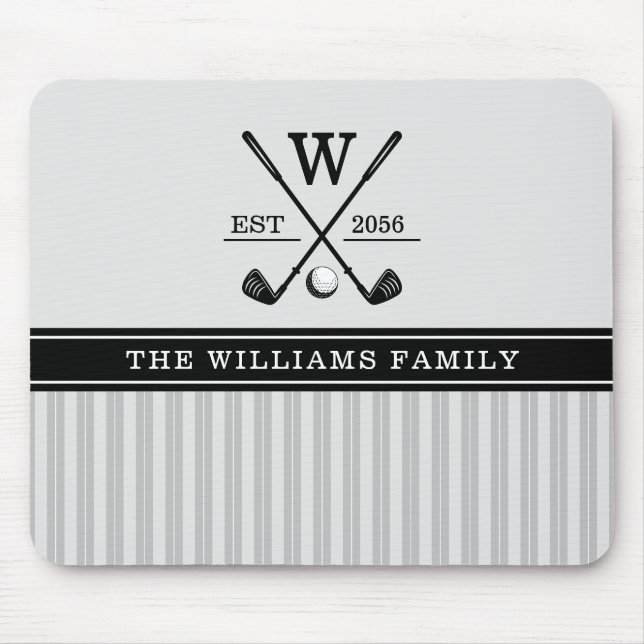 Golf Family Monogram Grått Black White Musmatta (Framsidan)