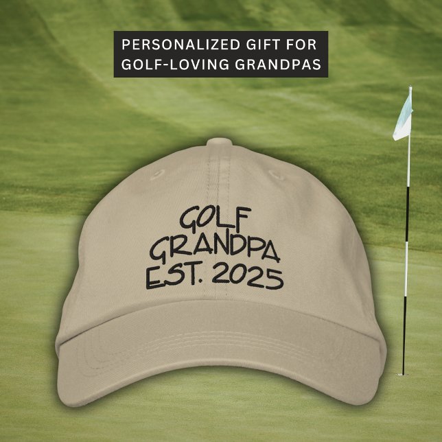 Golf Farfar Est. År Broderad Anpassad Hatt Keps (Thoughtful Father’s Day, birthday, or retirement gift for golf-loving granddads.)