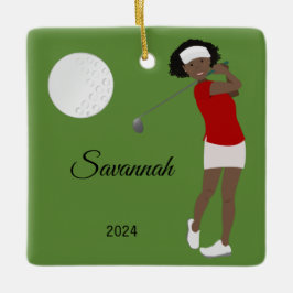 Golf Female Idrottsman African American Julgransprydnad Keramik