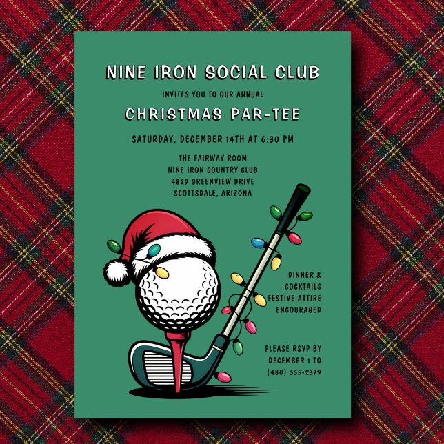 Golf Festive Christmas Holiday Par-tee Green  Inbjudningar (Easily edit all event details—make it yours.)
