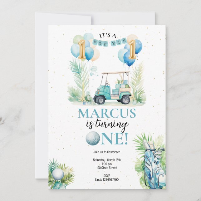 Golf First Birthday-inbjudan Inbjudningar (Framsida)